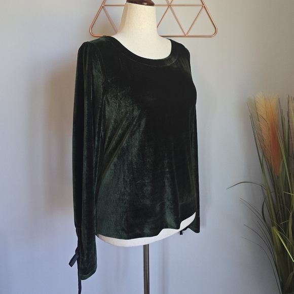 Anthropologie, New Hunter Green Velvet Lace-up Open Back Shirt Top Size Large - Picture 7 of 13
